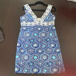 Trina Turk Blue and White Floral Mini Dress